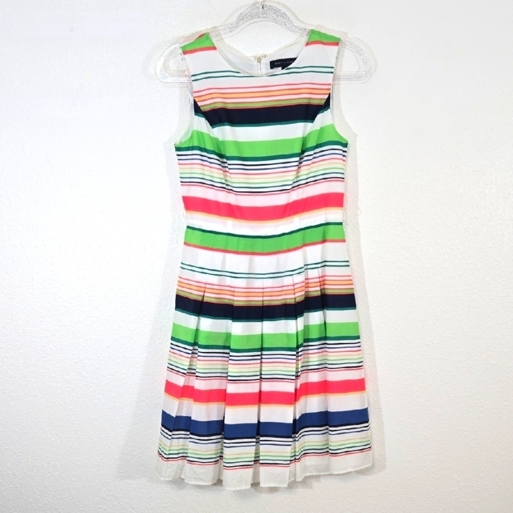 Tommy Hilfiger Striped Pleated Dress Lined Lightweight Sleeveless Back Zip, 4